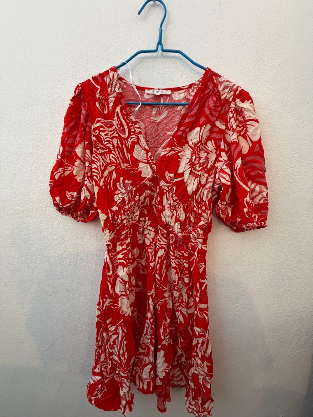 Red Floral V-Neck Women’s Dress (100%Rayon)